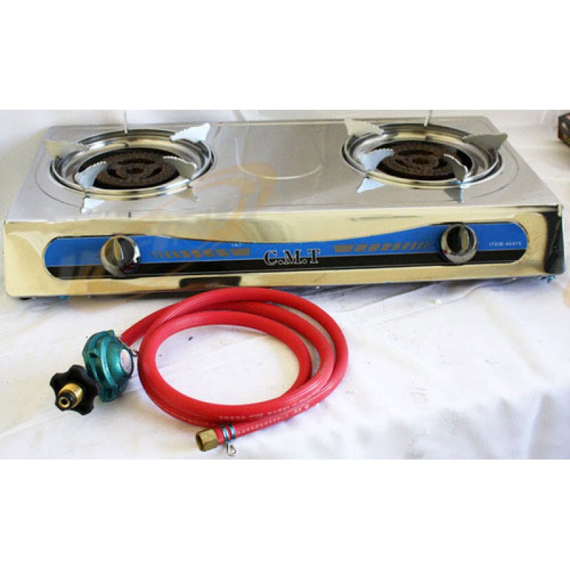 Propane Stainless 2 Double Head Burner Gas Stove 20000 Btu W Gas